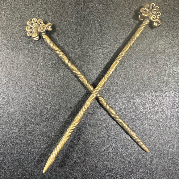 Vintage Brass Hair Sticks - Picture 3 of 6